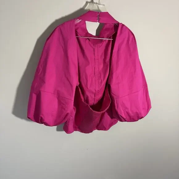 Banana Republic BR x HARBISON FUCHSIA Balloon Sleeve Open Back Top Large Tall - Picture 6 of 9